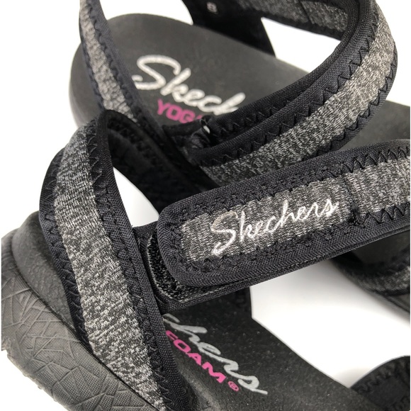SKECHERS Yoga Foam Microburst Pure Chill Black Strappy SANDALS ADJUSTABLE Size 8 - Picture 4 of 7